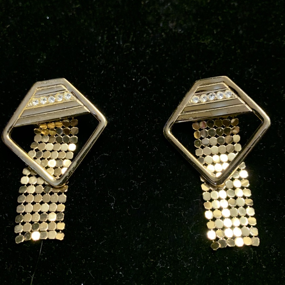 Gold w/gold mesh pierced earrings